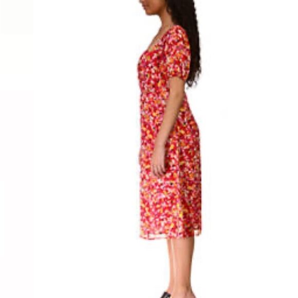 Sanctuary Women's Floral Puff Sleeve Midi Dress Red, Sunset Bloom size 4 - Picture 4 of 8
